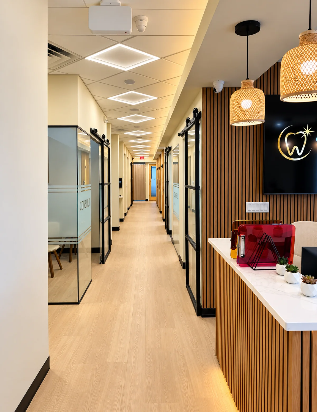 Hallway to private consult and treatment rooms